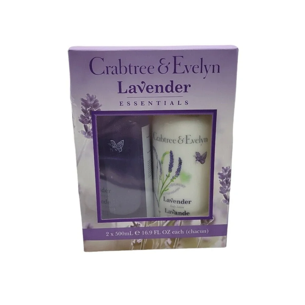 Crabtree & Evelyn Lavender Bath and Shower Gel & Body Lotion 16.9 Oz Bottles Set